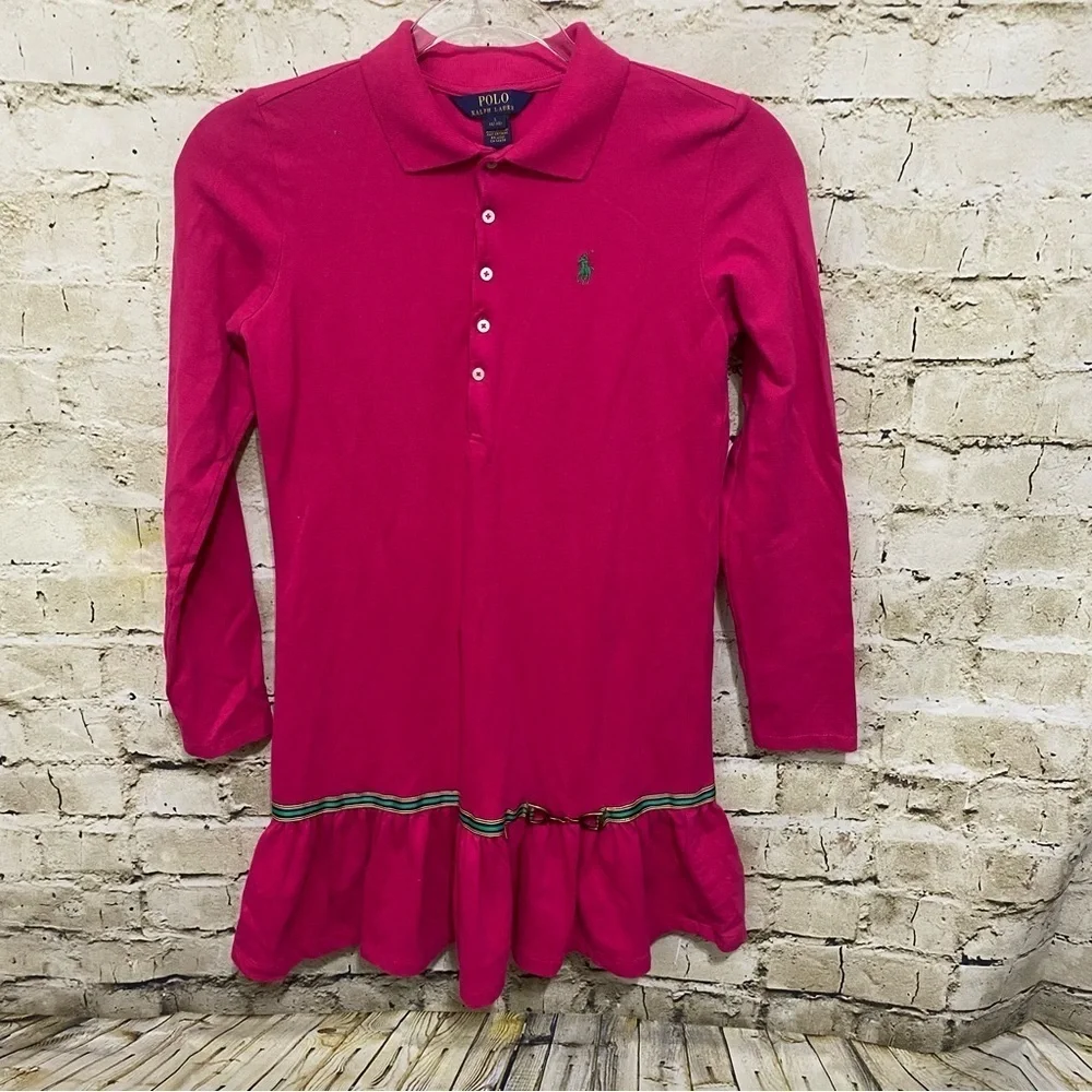 Polo Ralph Lauren Pink Green Pony Long Sleeve Polo Dress